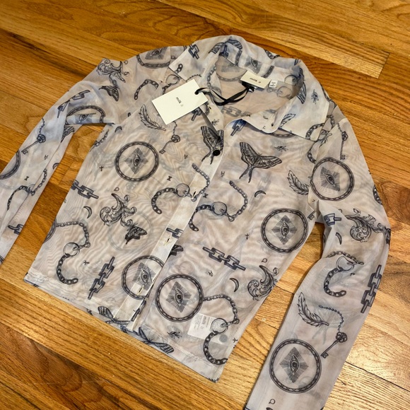 Milk It by Dolls Kill Button Up NWT - Sheer Tatto Print- EU 8 US 4 - Picture 7 of 14